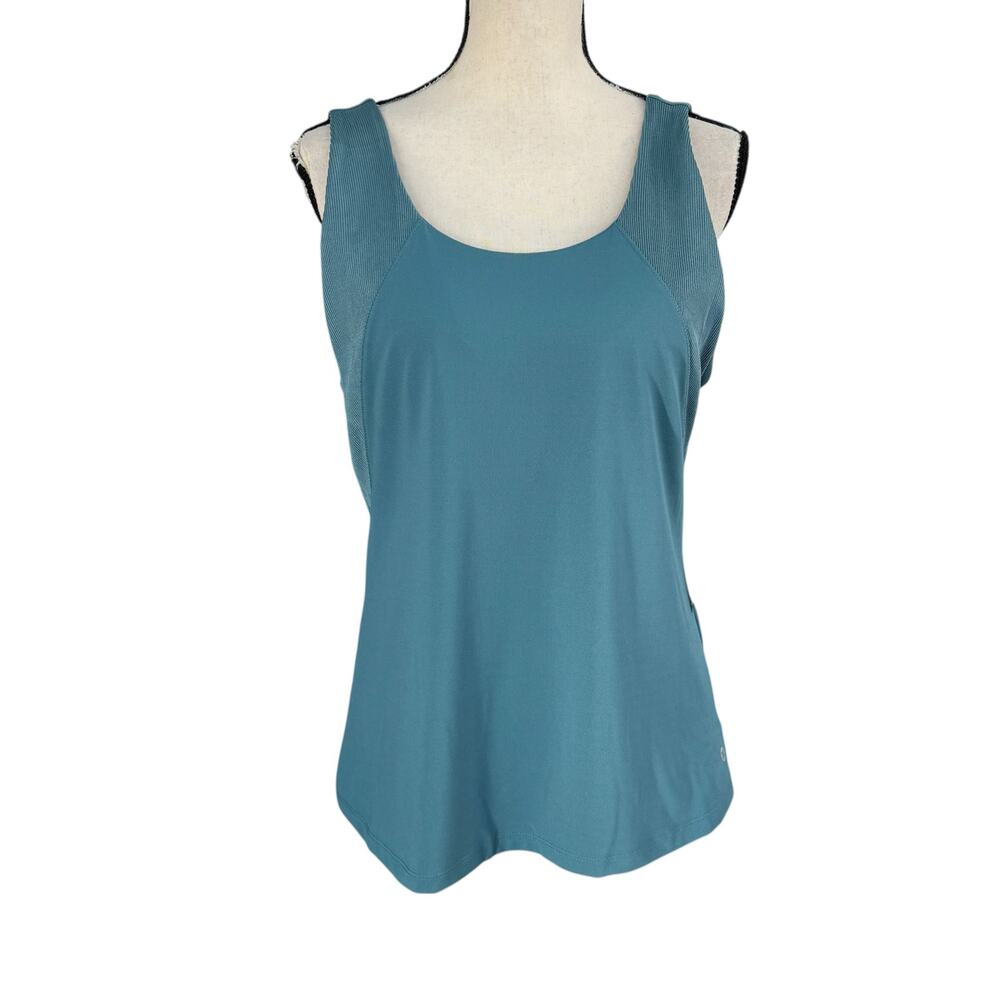 RBX Large Tank Top Wicking Stretch Soft Sleeveless Shelf-Bra Pullover Scoop Teal